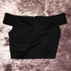 Dressy Black Zip-Back Crop Top